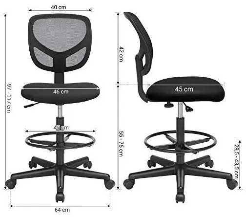 Scaun de birou, Songmics, Negru, OBN15BK, 60 x 60 x 117 cm