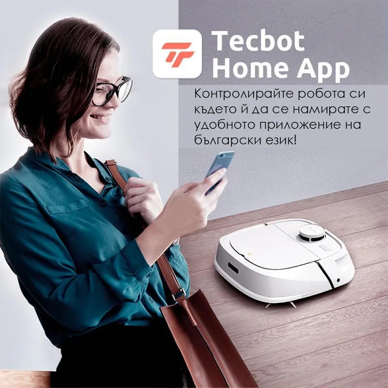Robot aspirator Tecbot M1, Li-ion 5200 mAh, 4000 Pa, 0.5 l, HEPA, Wi-Fi, Autonomie pana la 160 min, Mop cu mop cu auto-curatare, Alb