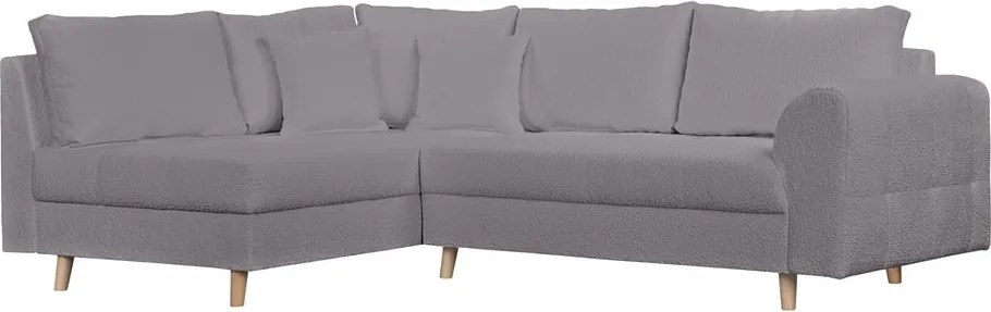 Colțar gri închis cu tapițerie din stofă bouclé (cu colț pe partea stângă ) Ariella – Ropez