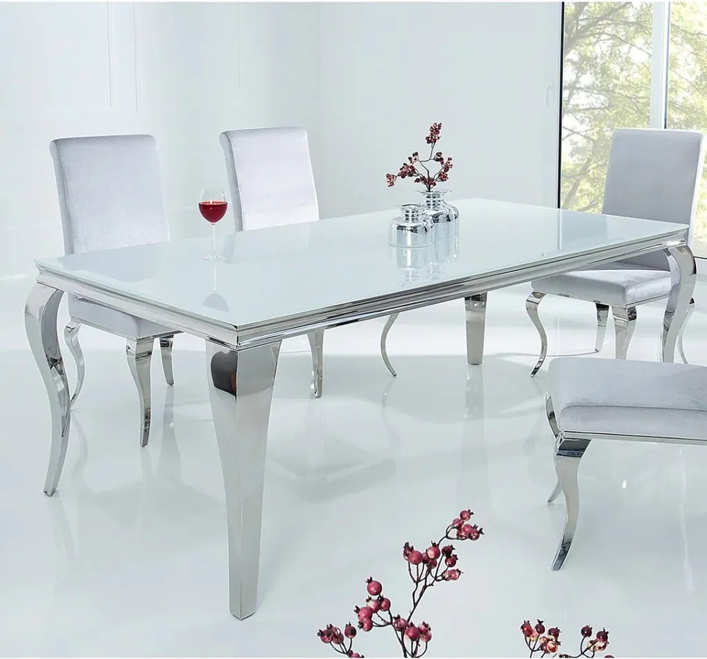 Masa Dining Eleganta, Sticla, Alb, Modern Barock 200cm