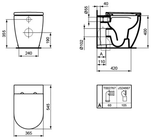 Set vas WC pe pardoseala Ideal Standard Ellisse rimless cu capac softclose alb