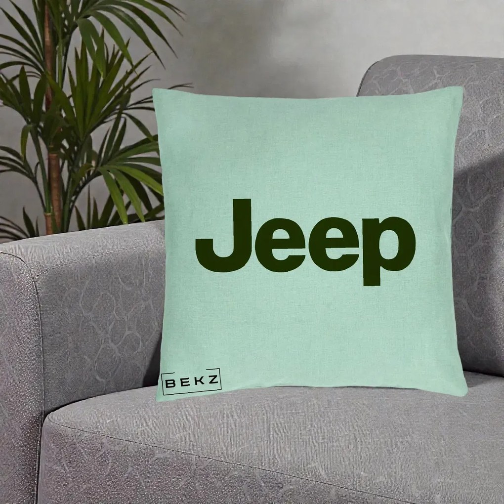 Perna Personalizata cu emblema Jeep, 40x40 cm, Verde Menta, Husa Detasabila, Perna Inclusa, BEKZ®