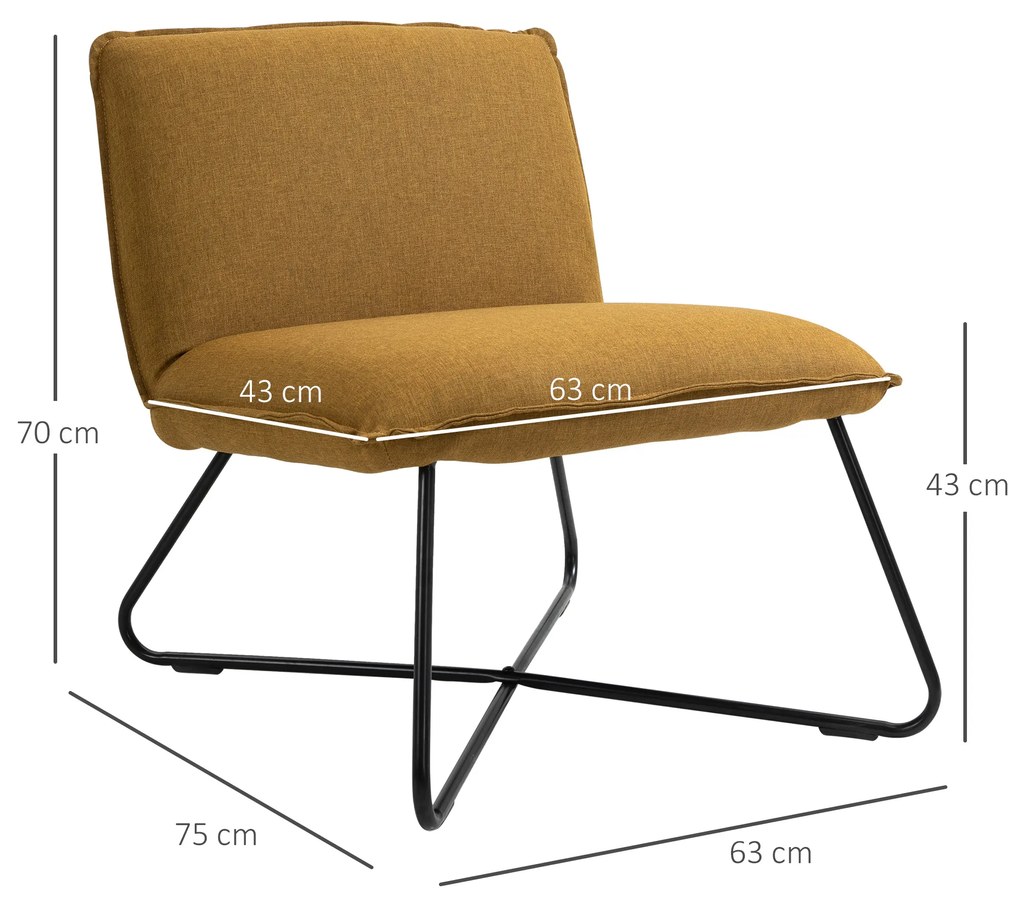 HOMCOM Fotoliu mic modern Scaun capitonat Stil nordic, Structura de metal si Sezut mare, Galben, 63 x 75 x 70cm