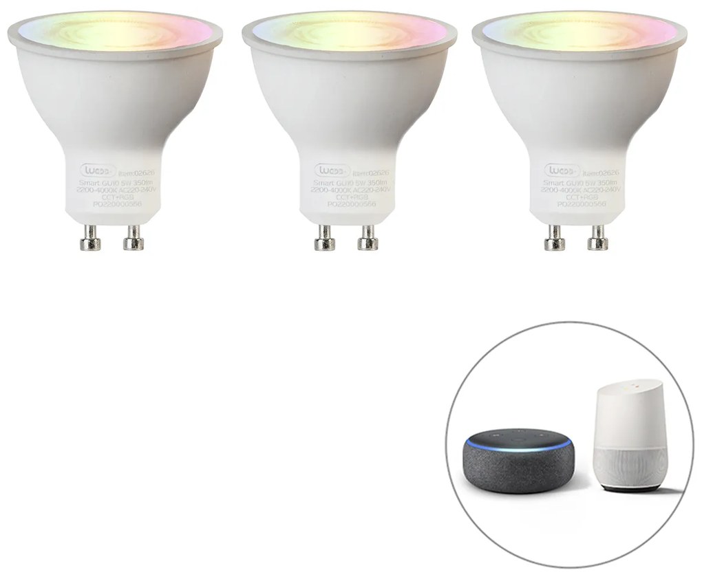 Set de 3 becuri LED inteligente GU10 RGBW 5W 350lm 2200-4000K