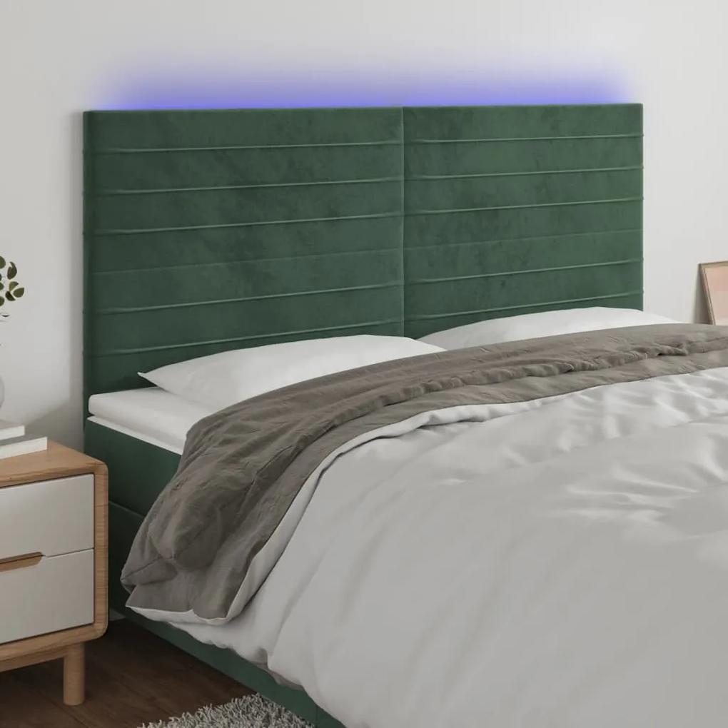 3122627 vidaXL Tăblie de pat cu LED, verde închis, 180x5x118/128 cm, catifea