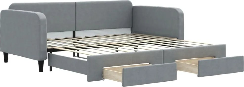 vidaXL Pat de zi cu extensie și sertare, gri deschis 100x200 cm textil