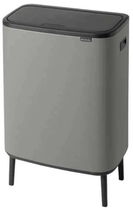 Cos de gunoi Brabantia Bo Touch Hi 1001266, 2x30 L, Perfect langa perete, Reglare picioare, Acoperit cu minerale, Gri