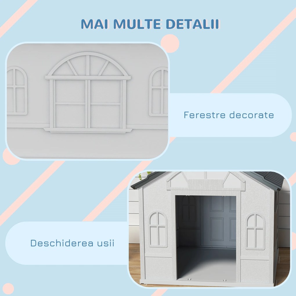 PawHut Cușcă pentru Câini cu Acoperiș Înclinat și Ușă 84.2x98.2x82 cm Gri | Aosom Romania