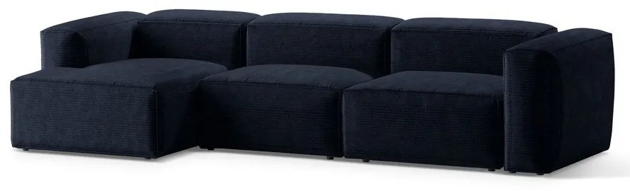 Colțar albastru închis cu tapițerie din catifea reiată (cu colț pe partea stângă/cu șezlong) Bergamo – Cosmopolitan Design