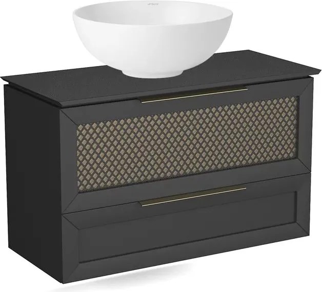 Set dulap pe pardoseala auriu/negru Krofam Chic 100 cm, blat negru Krofam Chic 100 cm si lavoar