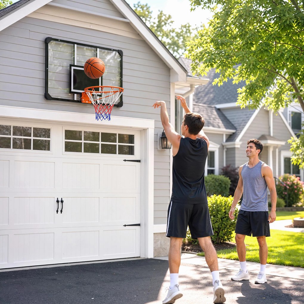 SPORTNOW Coș de Baschet de Perete pentru Exterior 113 x 73 cm, Inel Ø45 cm și Plasă, Negru | Aosom Romania