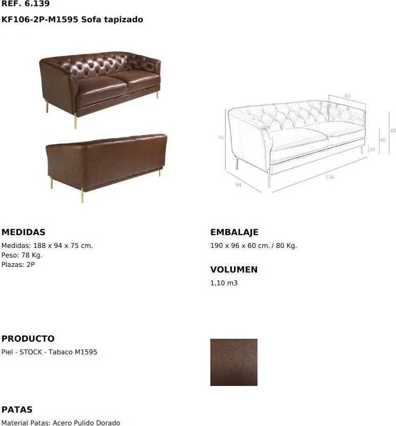 Canapea 2 locuri din piele naturala capitonata Cowhide leather brown