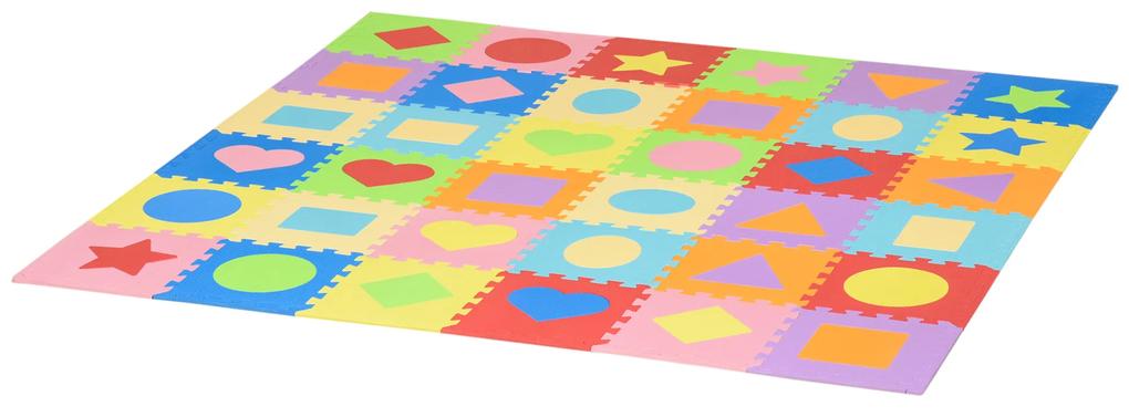 HOMCOM Covor puzzle pentru copii 36 bucati cu margini si forme colorate, din spuma EVA antiderapanta, Suprafata acoperita 3.24㎡, Multicolor