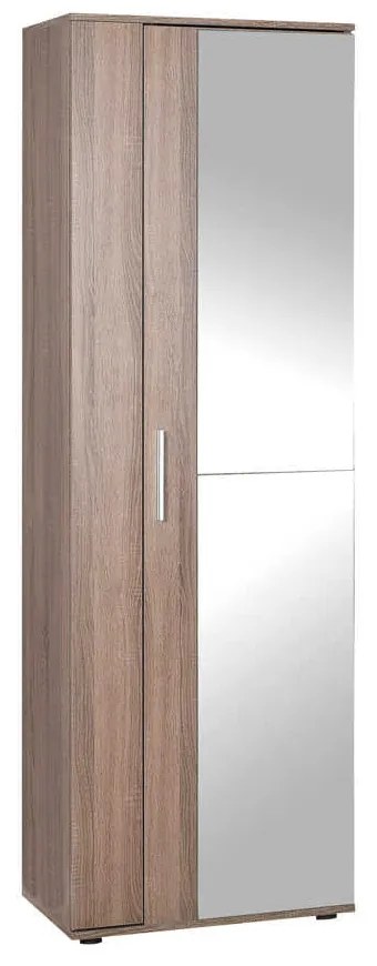 Pantofar Adore Porto, 2 usi reversibile cu oglinda, 10 rafturi, capacitate 28 perechi incaltaminte, Alb / Stejar, 60 x 35 x 187 cm