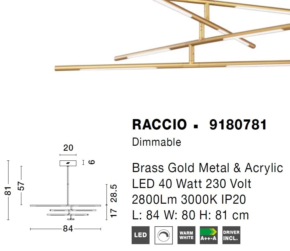 Lustra LED design modern cu brate reglabile RACCIO auriu