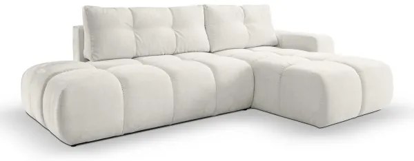 Colțar tapițat extensibil ALMADA, formă în L, pe partea dreaptă, cu spațiu de depozitare, bej