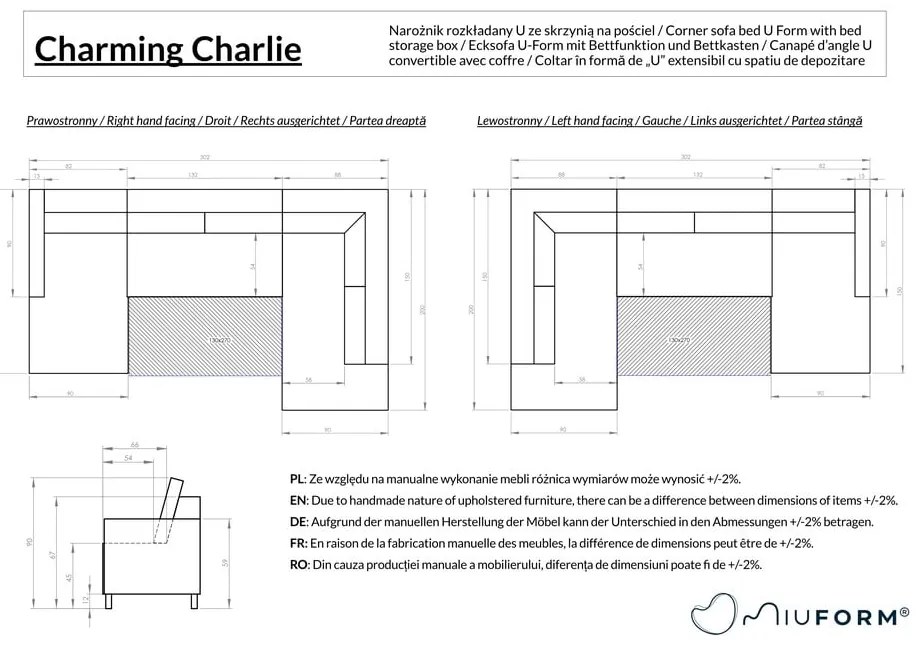 Colțar bej extensibil (cu colț pe partea dreaptă/în formă de "U") Charming Charlie – Miuform