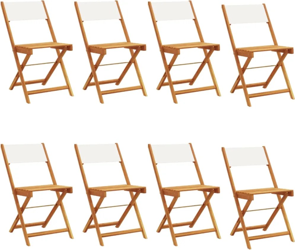 vidaXL Scaune de grădină pliabile 8 buc., textil alb crem/lemn masiv