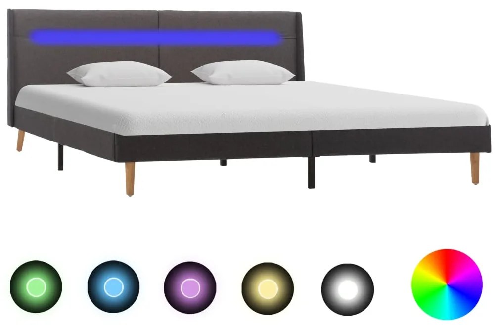 286713 vidaXL Cadru de pat cu LED-uri, gri, 160 x 200 cm, material textil