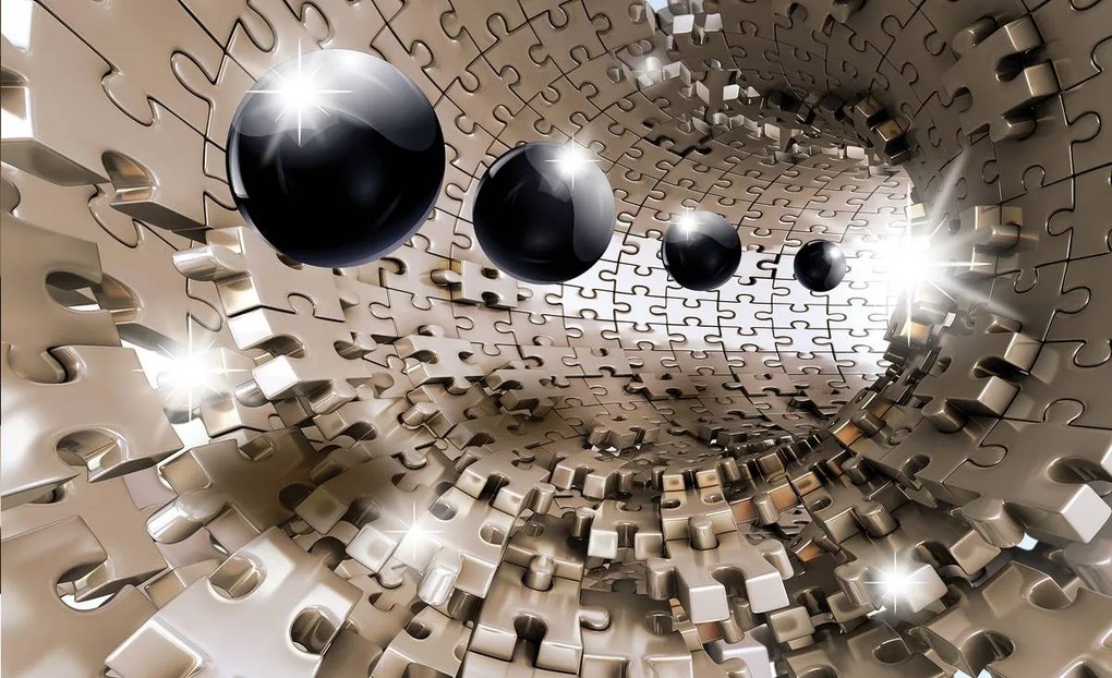 Fototapet - 3D puzzle tunel cu bile negre (152,5x104 cm), în 8 de alte dimensiuni noi