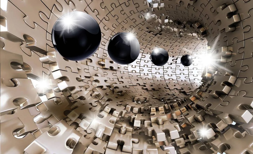 Fototapet - 3D puzzle tunel cu bile negre (152,5x104 cm)
