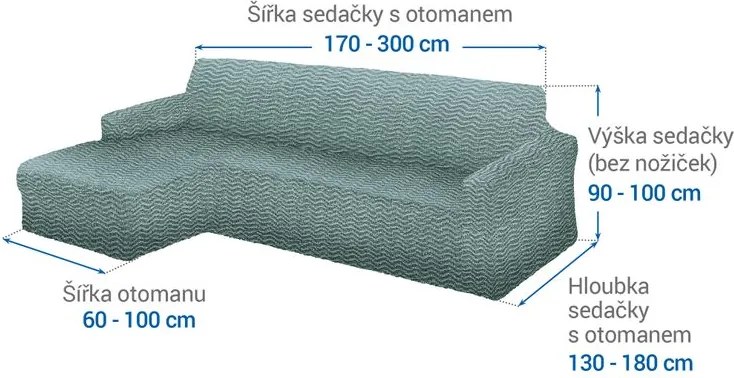 Gaico Huse bielastice CRISTINA mentă canapea cu otoman stânga (l. 170 - 300 cm)