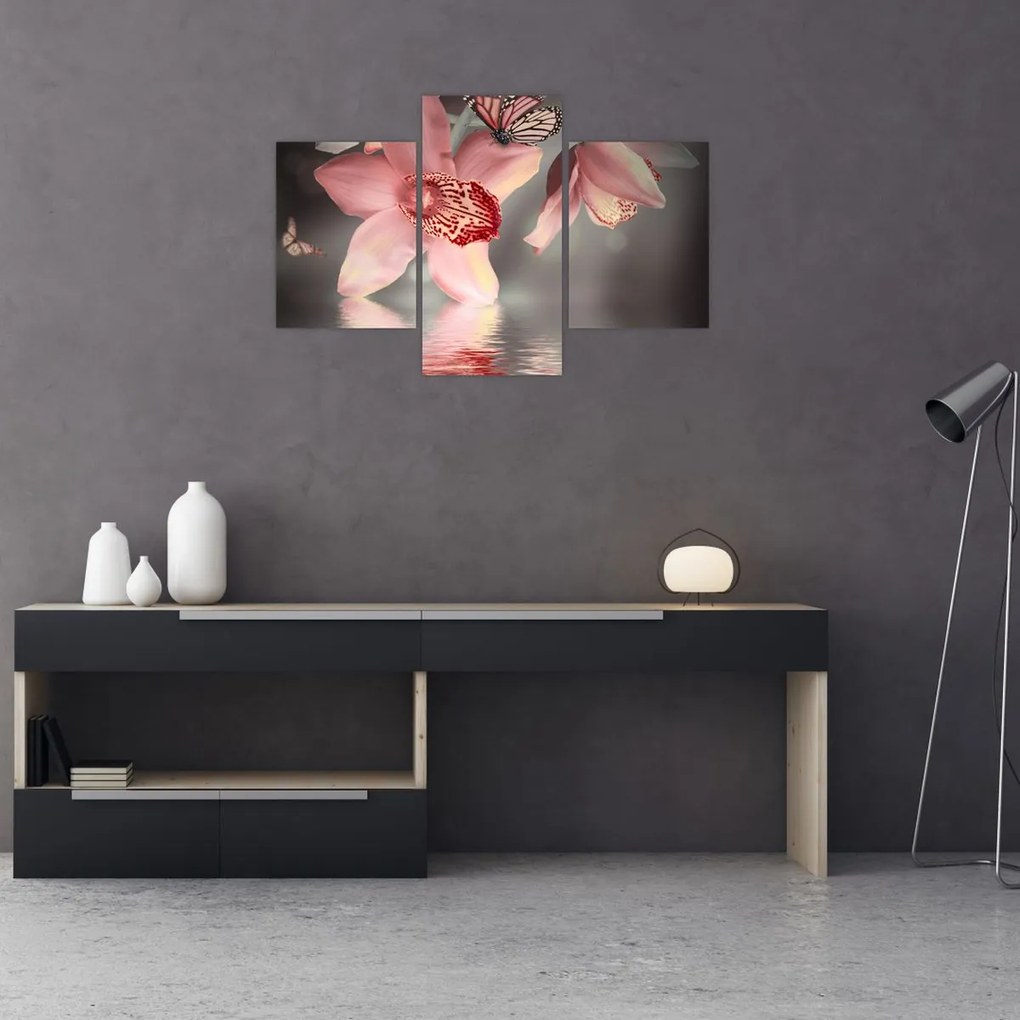 Tablou - Flori și fluture (90x60 cm)