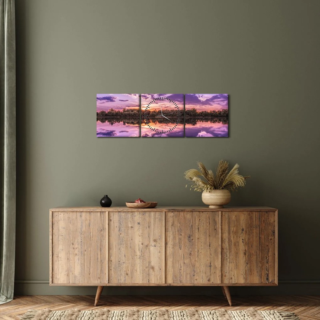 Tablou cu cerul violet (cu ceas) (90x30 cm)