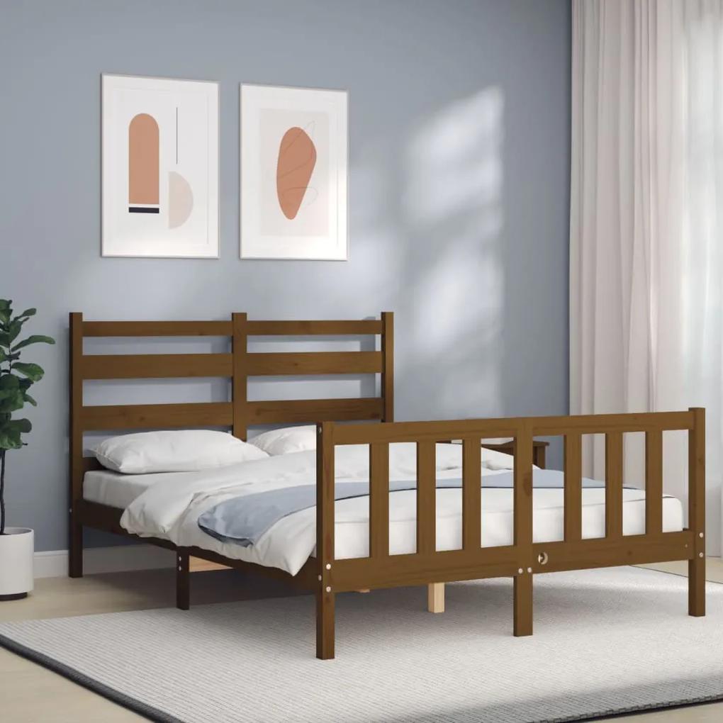 3192034 vidaXL Cadru de pat cu tăblie, maro miere, 120x200 cm, lemn masiv