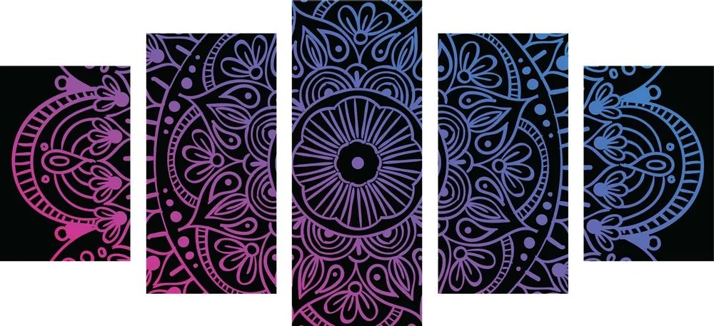 Tablou 5-piese Mandala pe un fundal negru