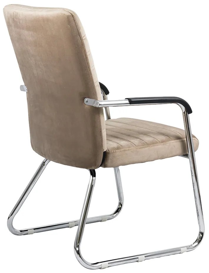 Scaun vizitator bej OFF 833V din piele ecologică cu cadru metalic cromat și brațe