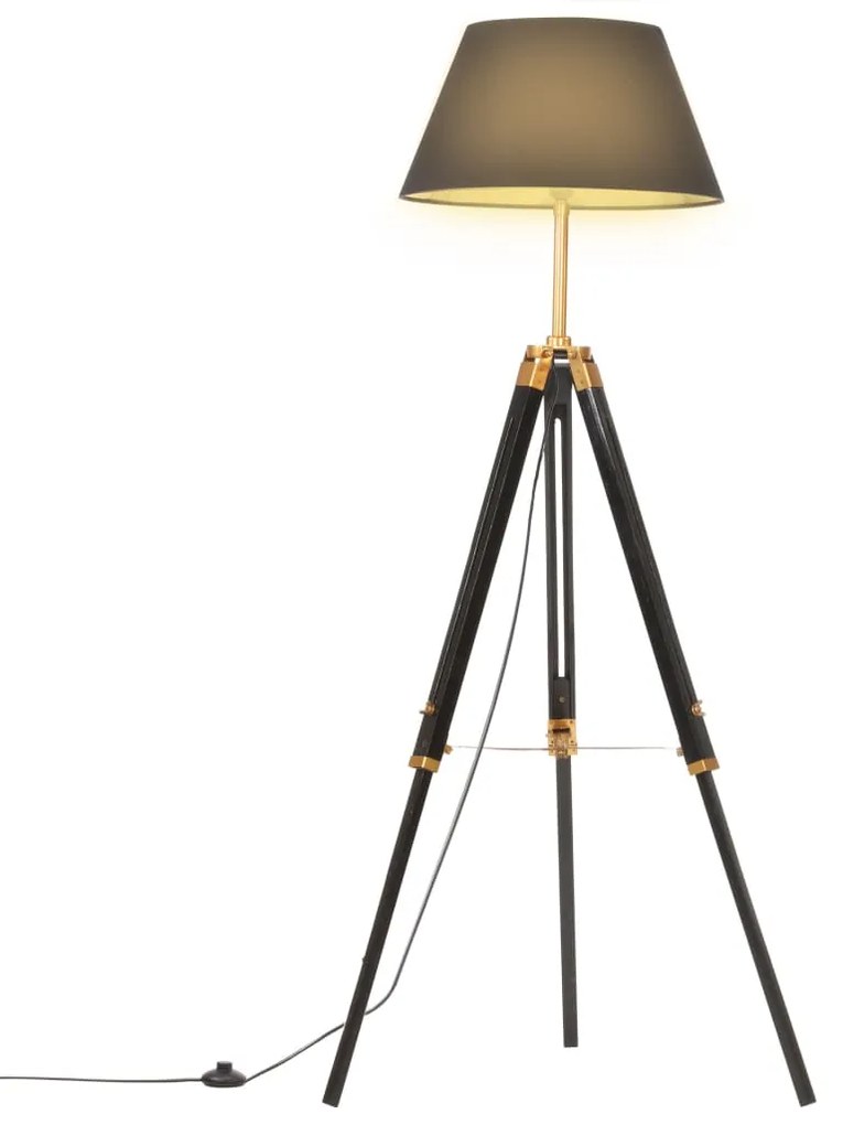 vidaXL Lampă de podea trepied, negru și auriu, 141 cm, lemn masiv tec