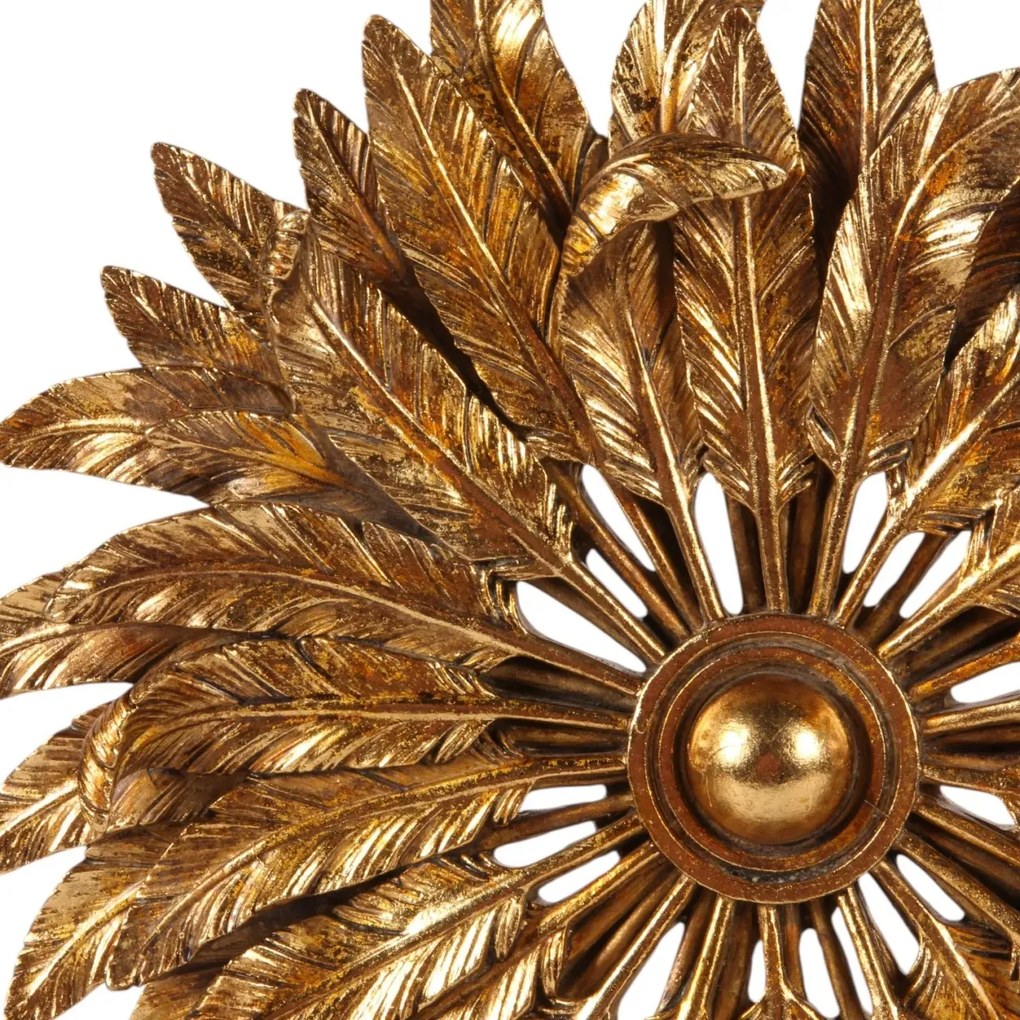 Ornament decorativ din polirășină, auriu, pană pe bază, finisaj antichizat, 36,5 x 26 x 8 cm, „Plumetis”