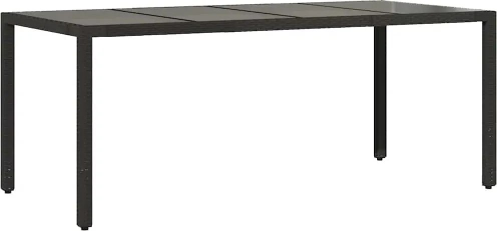 vidaXL Masă grădină cu blat din sticlă, negru, 190x90x75 cm, poliratan