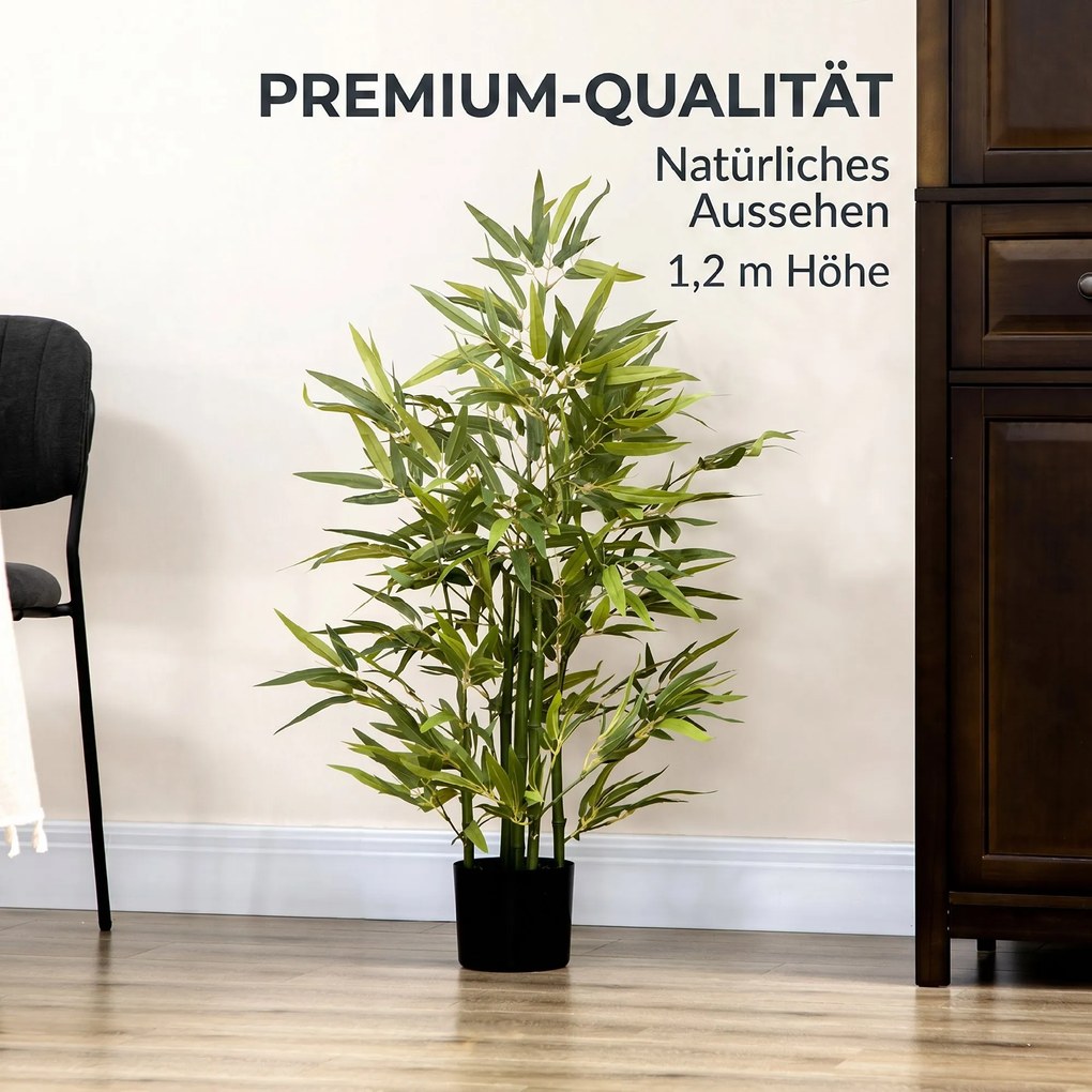 HOMCOM Plantă Artificială de Bambus Înaltă de 90 cm cu 504 Frunze din PEVA și PP Verde cu Ghiveci de Ciment Ø15x12.5 cm | Aosom Romania
