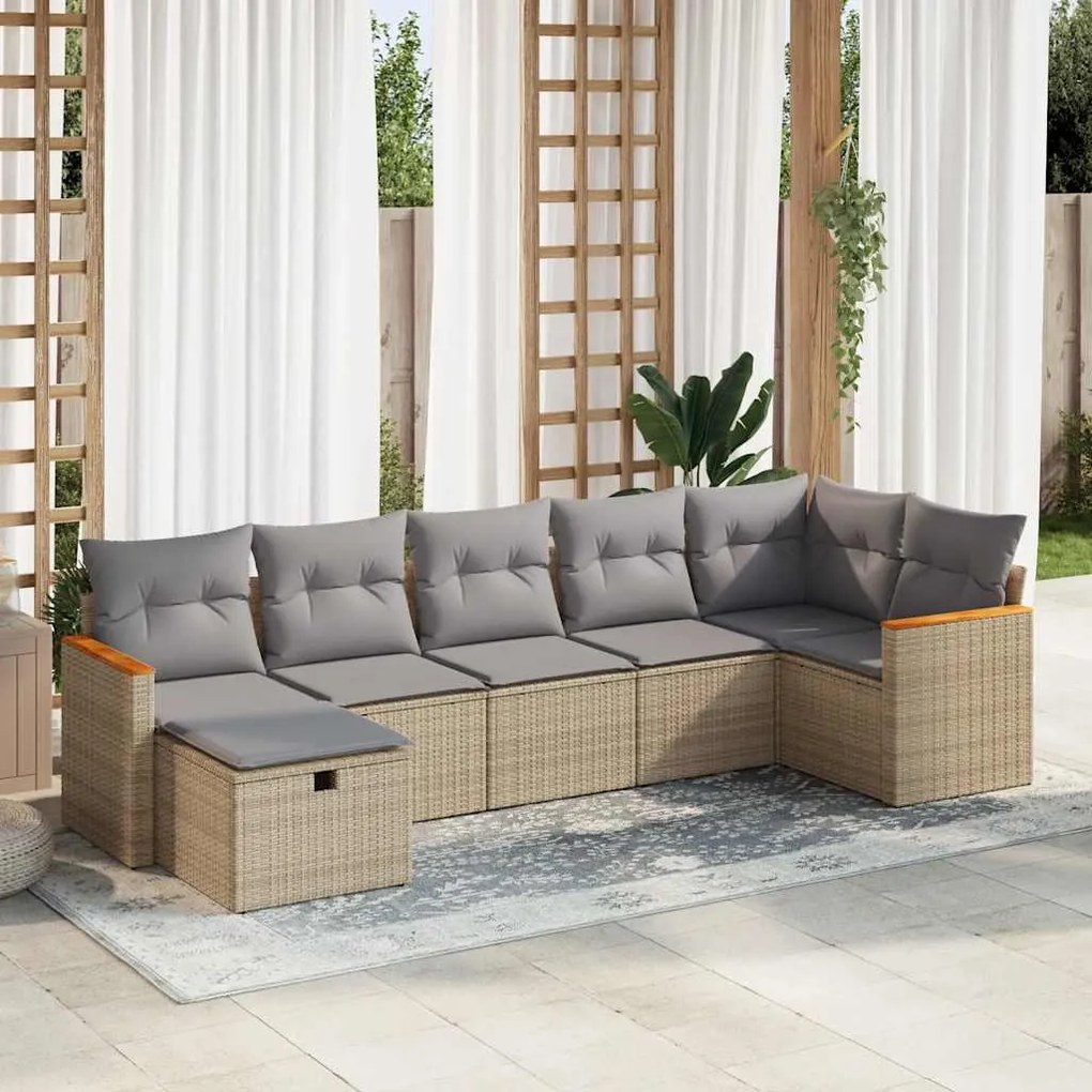 vidaXL Set canapele de grădină, 7 piese, cu perne, bej, poliratan