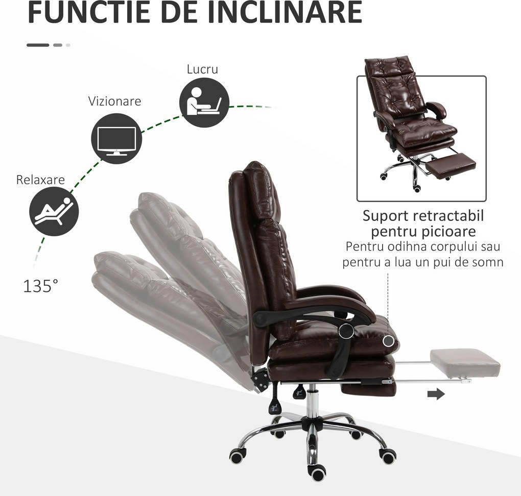 Scaun de Birou Ergonomic Vinsetto, Suport picioare, Inaltime Reglabila Maro | Aosom Romania