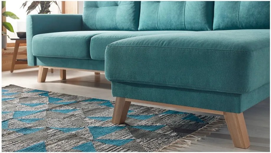 Colțar extensibil cu șezlong pe partea dreaptă Bobochic Paris Balio, turcoaz