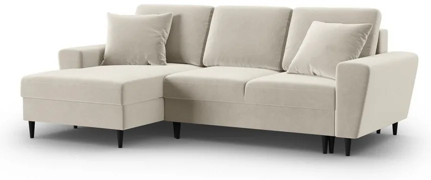 Colțar bej extensibil, cu spațiu de depozitare cu tapițerie din catifea (cu colț pe partea stângă, cu șezlong) Kyoto – Cosmopolitan Design