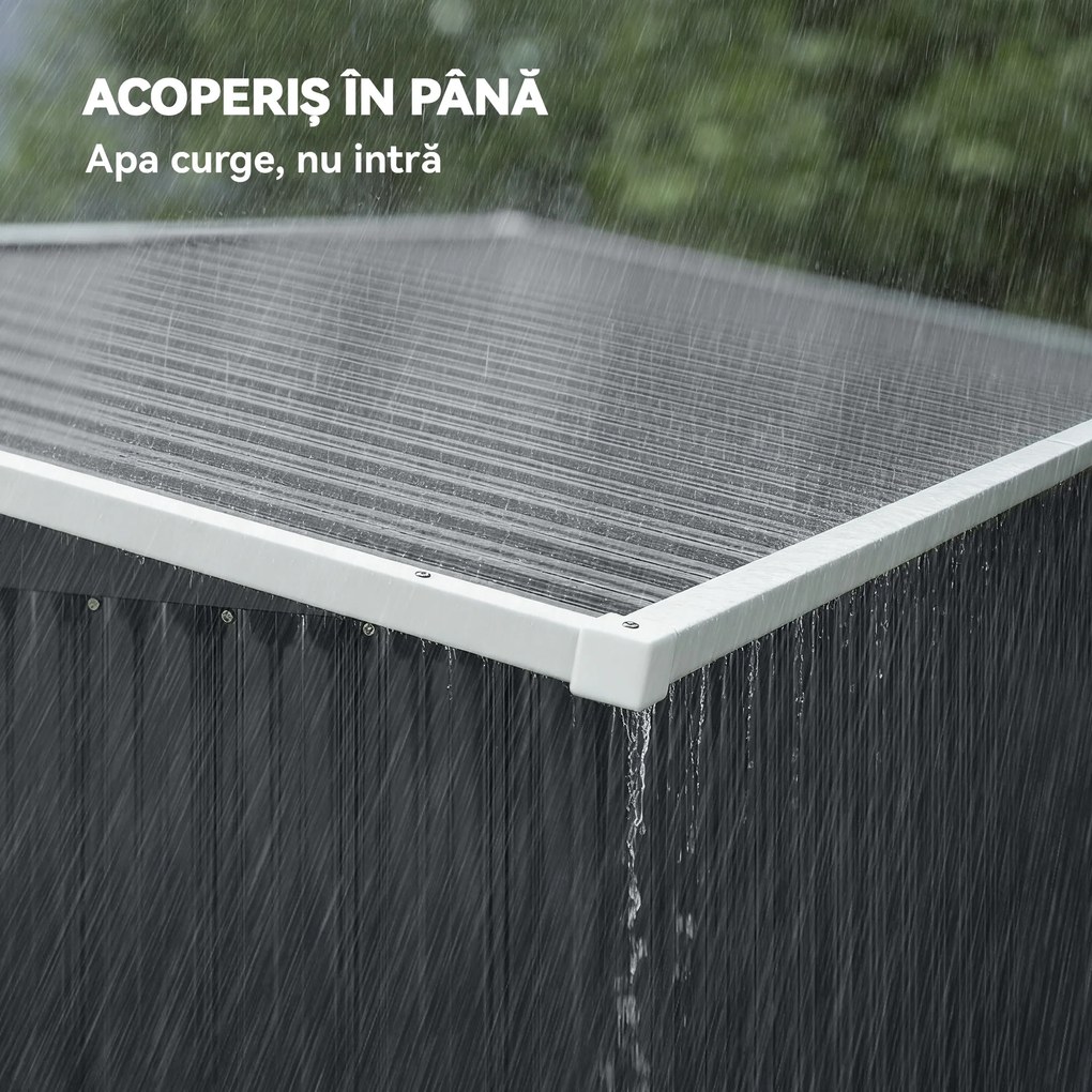 Outsunny Șopron de Grădină 2.68m² din Oțel Galvanizat cu 3 Uși Blocabile, Șopron cu Guri de Aerisire, Acoperiș Înclinat și Mănuși, Depozitare Unelte, 234x132x185 cm, Gri Închis | Aosom Romania