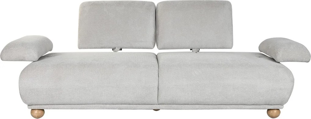 Canapea cu 3 locuri din bumbac, gri, spătar rabatabil, picioare sferice din lemn, material rezistent la pete, 85 x 220 x 111 cm, „Èze”