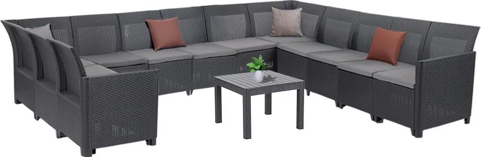 Canapea de colț Claire XVI cu 12 locuri și masă Orlando