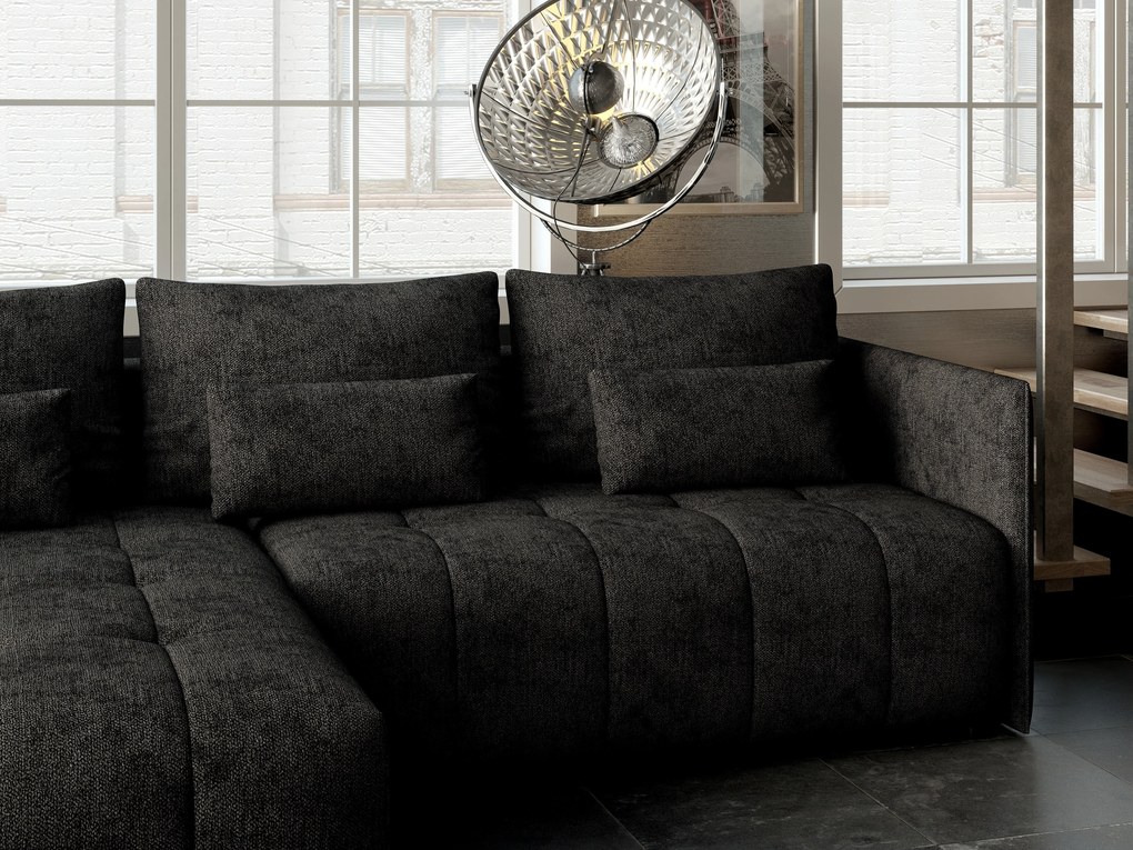 Colțar extensibil dumonde cu ladă de depozitare si sezut confortabil din spuma high-density, Malta Enjoy Black 235x185 cm