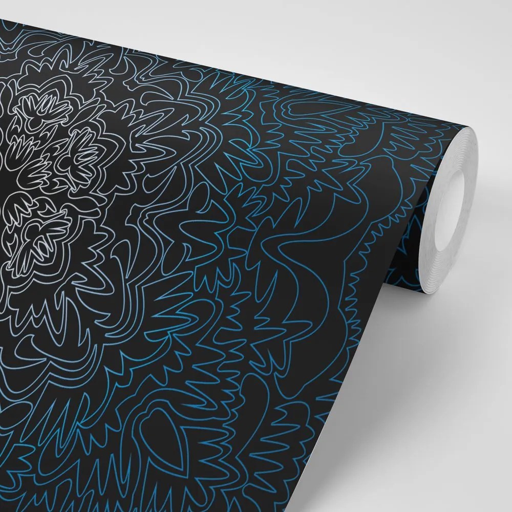 Tapet Mandala ornamentală pe fundal negru