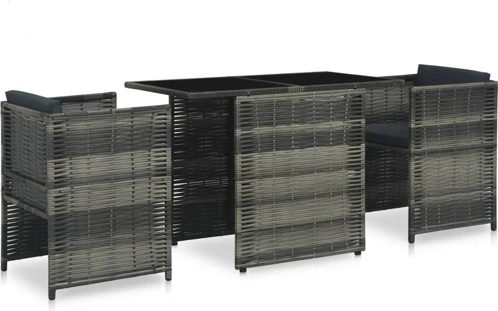 vidaXL Set mobilier de bistro cu perne, 3 piese, gri, poliratan