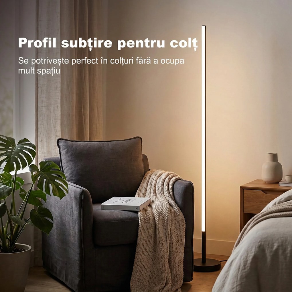 HOMCOM Set 2 lămpi de colț LED, 1450 lm, cu întrerupător, negru | Aosom Romania