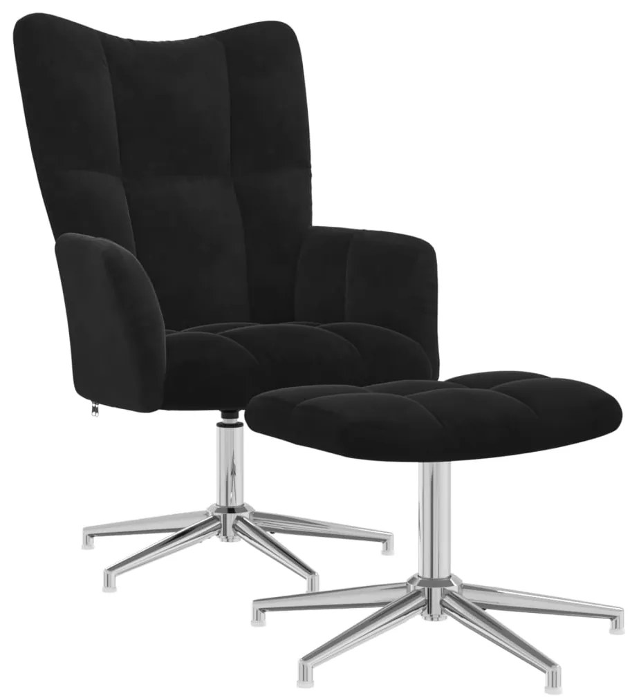 328134 vidaXL Scaun de relaxare cu taburet, negru, catifea