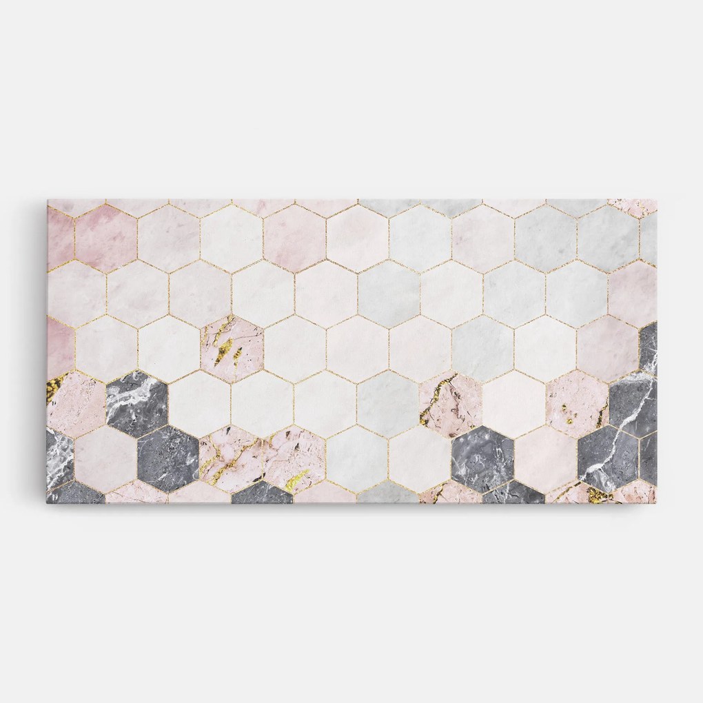 Tablou Canvas, 100x200cm, Dormitor si Living, Abstracte, Geometrice, Grey Pink Hexagon