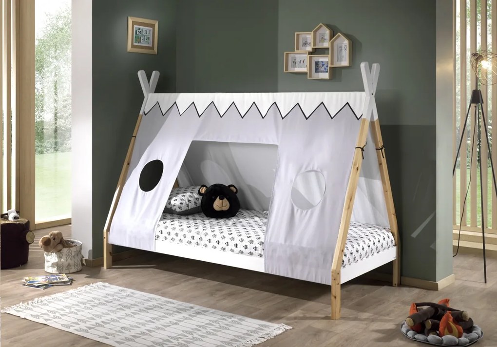 Set TIPI format în Pat copiiul înalt fără gard (90 x 200 cm) și setul textil asortat.