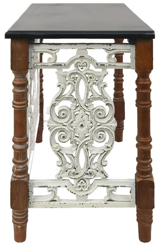 Consola alba cu blat negru, din lemn, aspect vintage, Baroquea